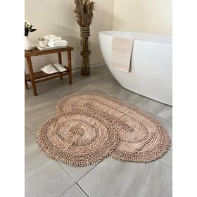 Bluenity Makaroni 60x100+50x60 cm Bej Doğal Pamuklu 2'li Banyo Paspas Seti