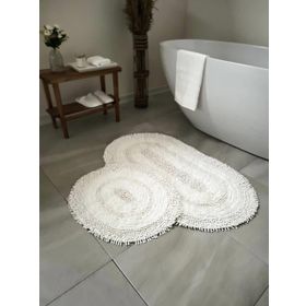 Bluenity Makaroni 60x100+50x60 cm Beyaz Doğal Pamuklu 2'li Banyo Paspas Seti