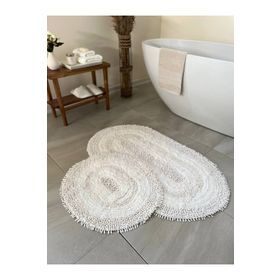 Bluenity Makaroni 60x100+50x60 cm Beyaz Doğal Pamuklu 2'li Banyo Paspas Seti