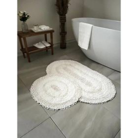 Bluenity Makaroni 60x100+50x60 cm Beyaz Doğal Pamuklu 2'li Banyo Paspas Seti