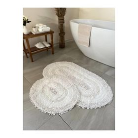Bluenity Makaroni 60x100+50x60 cm Beyaz Doğal Pamuklu 2'li Banyo Paspas Seti