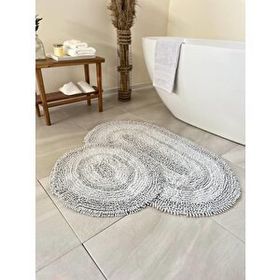 Bluenity Makaroni 60x100+50x60 cm Gri Doğal Pamuklu 2'li Banyo Paspas Seti