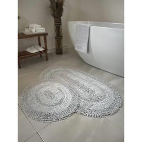 Bluenity Makaroni 60x100+50x60 cm Gri Doğal Pamuklu 2'li Banyo Paspas Seti