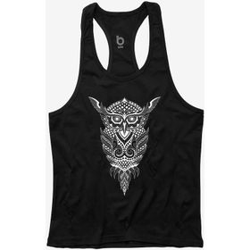 Bluu OWL Siyah Fitness Gym Tank Top Erkek Sporcu Atleti