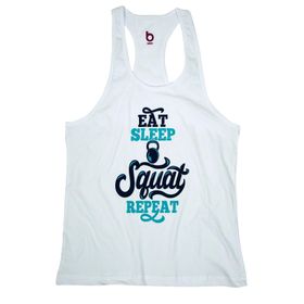 Bluu Squat Beyaz Fitness Gym Tank Top Erkek Sporcu Atleti