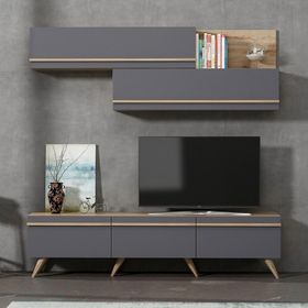 BMdekor Asil Antrasit Meşe 180 cm Beyaz Tv Ünitesi