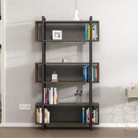 BMdekor Metal Sarmal Ceviz Siyah Kitaplık