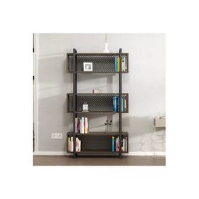 BMdekor Metal Sarmal Ceviz Siyah Kitaplık