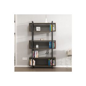 BMdekor Metal Sarmal Ceviz Siyah Kitaplık