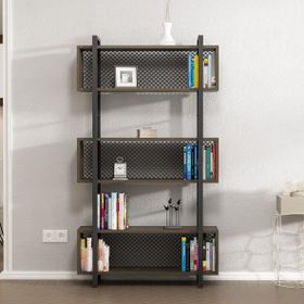 BMdekor Metal Sarmal Ceviz Siyah Kitaplık