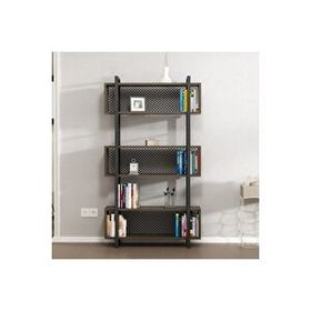 BMdekor Metal Sarmal Ceviz Siyah Kitaplık