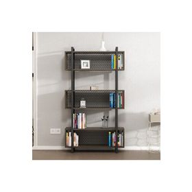BMdekor Metal Sarmal Ceviz Siyah Kitaplık