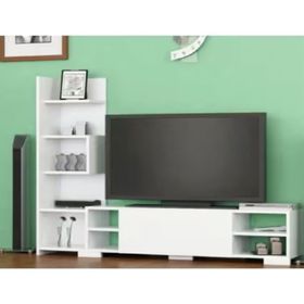 BMdekor Perde Kitaplıklı Beyaz TV Ünitesi