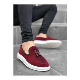 Boa BA0005 Bordo Renk Süet Kumaş Püsküllü Erkek Klasik Ayakkabı