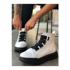 Boa Ba0142 Bantlı Erkek Yüksek Taban Beyaz Siyah Spor Bot