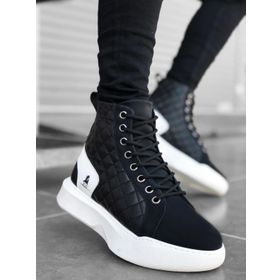 Boa BA0159 Siyah - Beyaz Renk Kapitone Kumaş Yüksek Taban Erkek Spor Bot