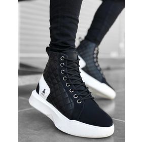 Boa BA0159 Siyah - Beyaz Renk Kapitone Kumaş Yüksek Taban Erkek Spor Bot