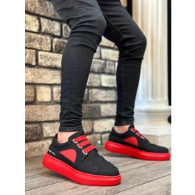 Boa BA0302 Kalın Taban Bağcıksız Tarz Casual Siyah Kırmızı Erkek Ayakkabı