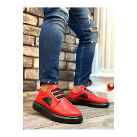 Boa BA0302 Kalın Taban Bağcıksız Tarz Casual Siyah Kırmızı Erkek Ayakkabı