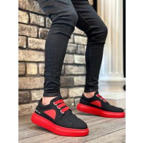Boa BA0302 Kalın Taban Bağcıksız Tarz Casual Siyah Kırmızı Erkek Ayakkabı