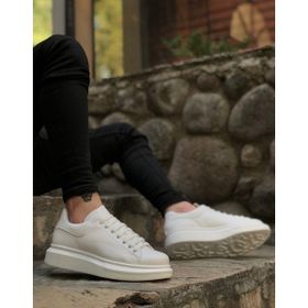 Boa BA0547 Beyaz Kalın Yüksek Tabanlı Kemerli Erkek Spor Ayakkabısı