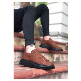 Boa BA0547 Kalın Yüksek Taban Taba Siyah Bağcıklı Erkek Spor Ayakkabı