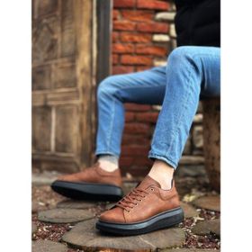Boa BA0547 Kalın Yüksek Taban Taba Siyah Bağcıklı Erkek Spor Ayakkabı