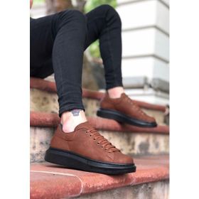 Boa BA0547 Kalın Yüksek Taban Taba Siyah Bağcıklı Erkek Spor Ayakkabı