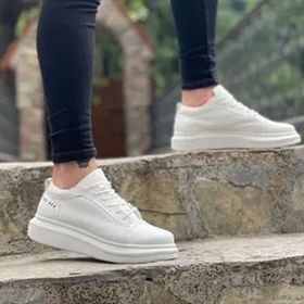 Boa Ba0548 Beyaz Bağcıklı Kalın Yüksek Tabanlı Erkek Spor Ayakkabı