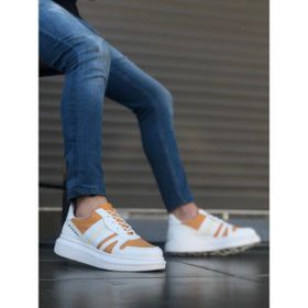 Boa BA0548 Beyaz - Hardal Renk Yüksek Taban Bağcıklı Erkek Spor Ayakkabı
