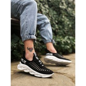 Boa BA0602 Siyah - Beyaz Renk Keten Kumaş Yüksek Taban Erkek Spor Ayakkabı