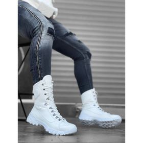 Boa BA0605 Beyaz Renk Askeri Model Bağcıklı Kalın Taban Erkek Bot