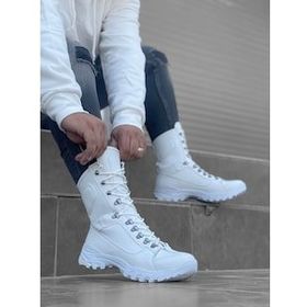 Boa BA0605 Beyaz Renk Askeri Model Bağcıklı Kalın Taban Erkek Bot