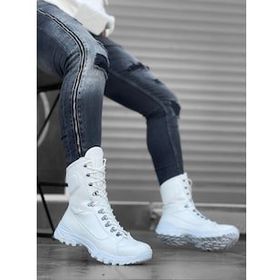 Boa BA0605 Beyaz Renk Askeri Model Bağcıklı Kalın Taban Erkek Bot