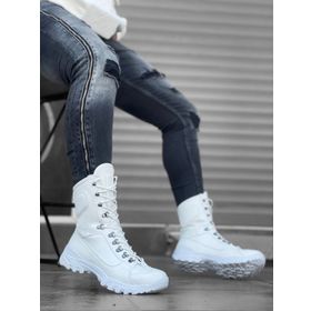 Boa BA0605 Beyaz Renk Askeri Model Bağcıklı Kalın Taban Erkek Bot