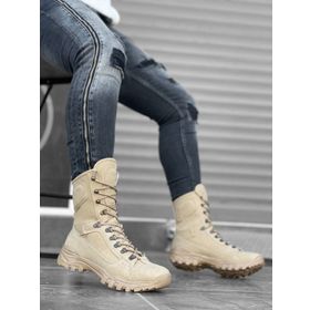 Boa BA0605 Krem Renk Askeri Model Bağcıklı Kalın Taban Erkek Bot