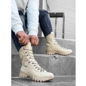 Boa BA0605 Krem Renk Askeri Model Bağcıklı Kalın Taban Erkek Bot
