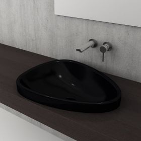Bocchi Etna 58 cm Tezgah Üstü Monoblok Parlak Siyah Lavabo