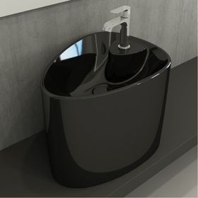 Bocchi Etna 58 cm Tezgah Üstü Monoblok Parlak Siyah Lavabo