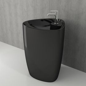 Bocchi Etna Parlak Siyah Yerden Monoblok Banklı Lavabo Batarya