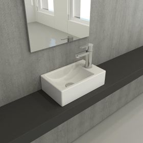 Bocchi Milano 37 cm Mat Beyaz Dar Sağ Tezgah Üstü Asma Lavabo