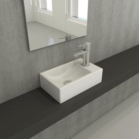 Bocchi Milano 37 cm Mat Beyaz Dar Sağ Tezgah Üstü Asma Lavabo