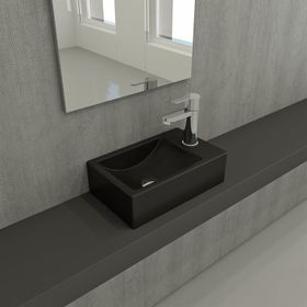 Bocchi Milano 37 cm Mat Siyah Dar Sol Tezgah Üstü Asma Lavabo