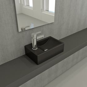 Bocchi Milano 37 cm Mat Siyah Dar Sol Tezgah Üstü Asma Lavabo