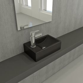 Bocchi Milano 37 cm Mat Siyah Dar Sol Tezgah Üstü Asma Lavabo