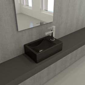 Bocchi Milano 37 cm Mat Siyah Dar Sol Tezgah Üstü Asma Lavabo