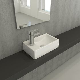 Bocchi Milano 37 cm Parlak Beyaz Dar Sol Tezgah Üstü Asma Lavabo