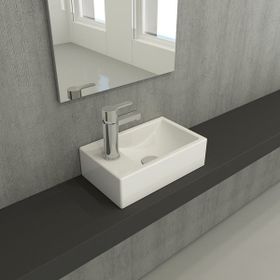 Bocchi Milano 37 cm Parlak Beyaz Dar Sol Tezgah Üstü Asma Lavabo