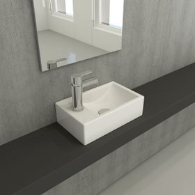 Bocchi Milano 37 cm Parlak Beyaz Dar Sol Tezgah Üstü Asma Lavabo