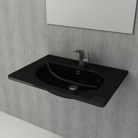 Bocchi Taormina Arch 65 cm Parlak Siyah Etajerli Lavabo